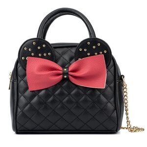 Chic Black Quilted Handbag with Red Bow